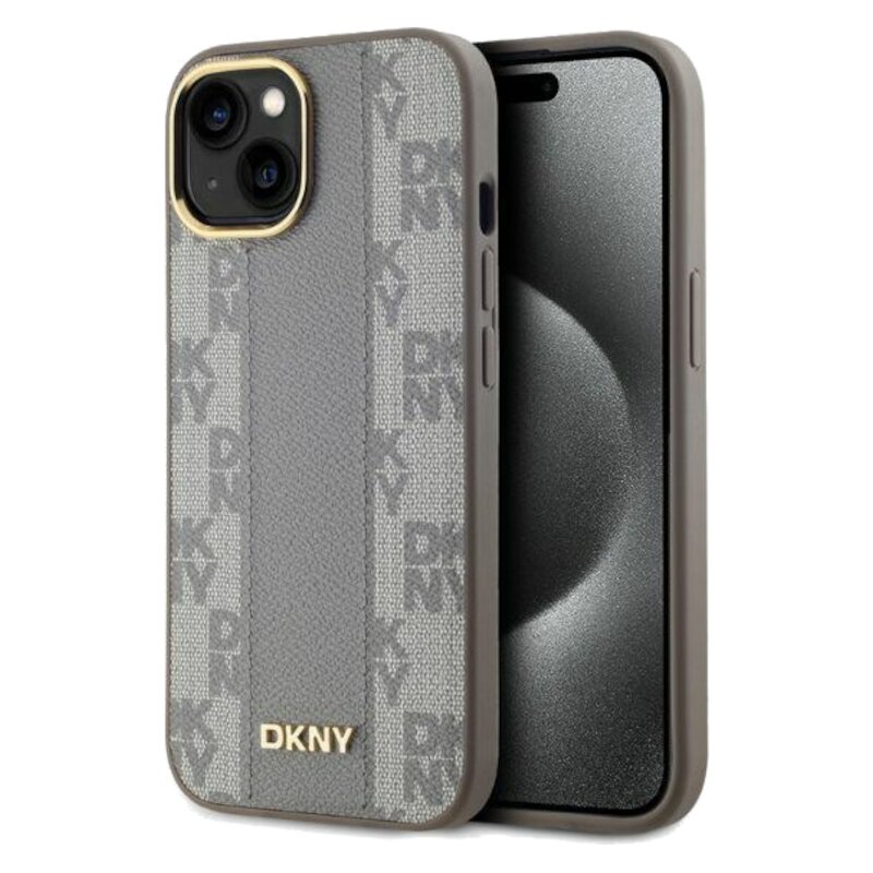 Etui DKNY Leather Checkered Mono Pattern MagSafe do Apple iPhone 14 Beżowy
