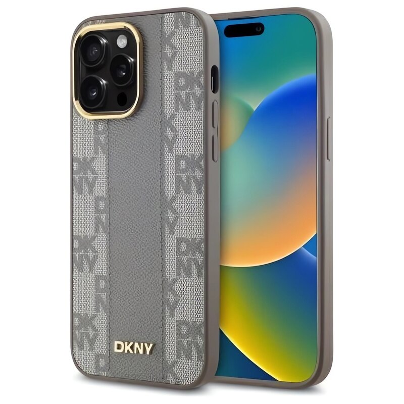 Etui DKNY Leather Checkered Mono Pattern MagSafe do Apple iPhone 14 Pro Max Beżowy
