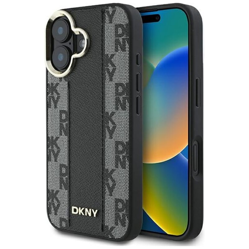 Etui DKNY Checkered Pattern Magsafe do Apple iPhone 16 Plus Czarny