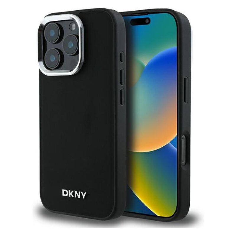 DKNY Plain Silver Logo MagSafe do iPhone 16 Pro Max Czarny