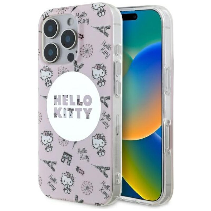 Etui HELLO KITTY IML All Over Paris MagSafe do Apple iPhone 16 Pro Różowy