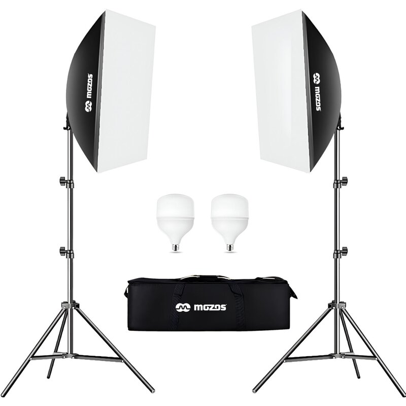 Zestaw dwóch lamp z żarówkami LED E27 i statywami MOZOS ZF5070ECO V2 5500K