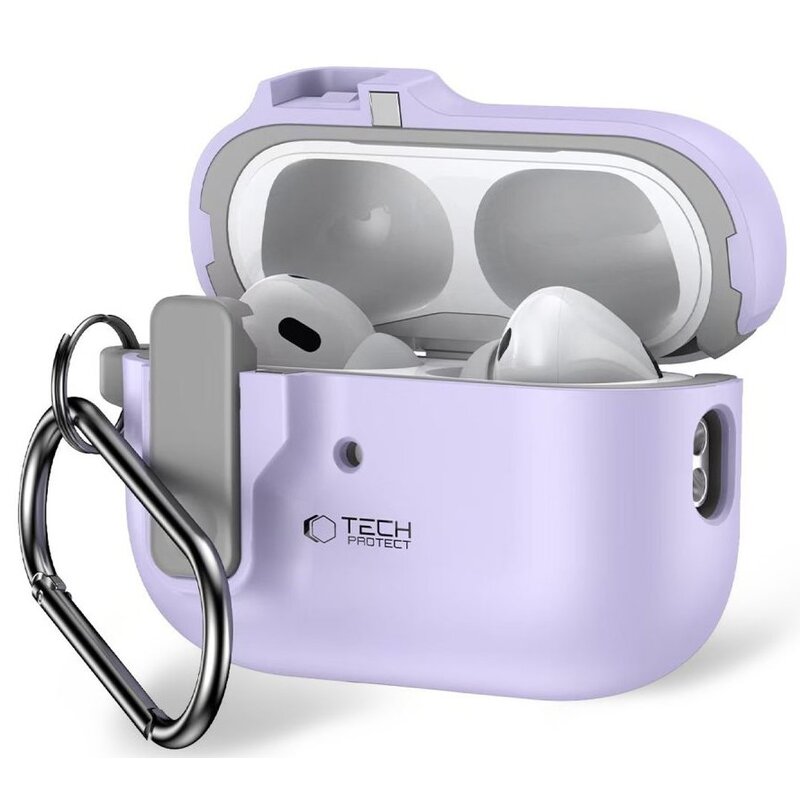 Etui na słuchawki TECH-PROTECT Slim Hook do Apple Airpods Pro 1/2 Lawendowy