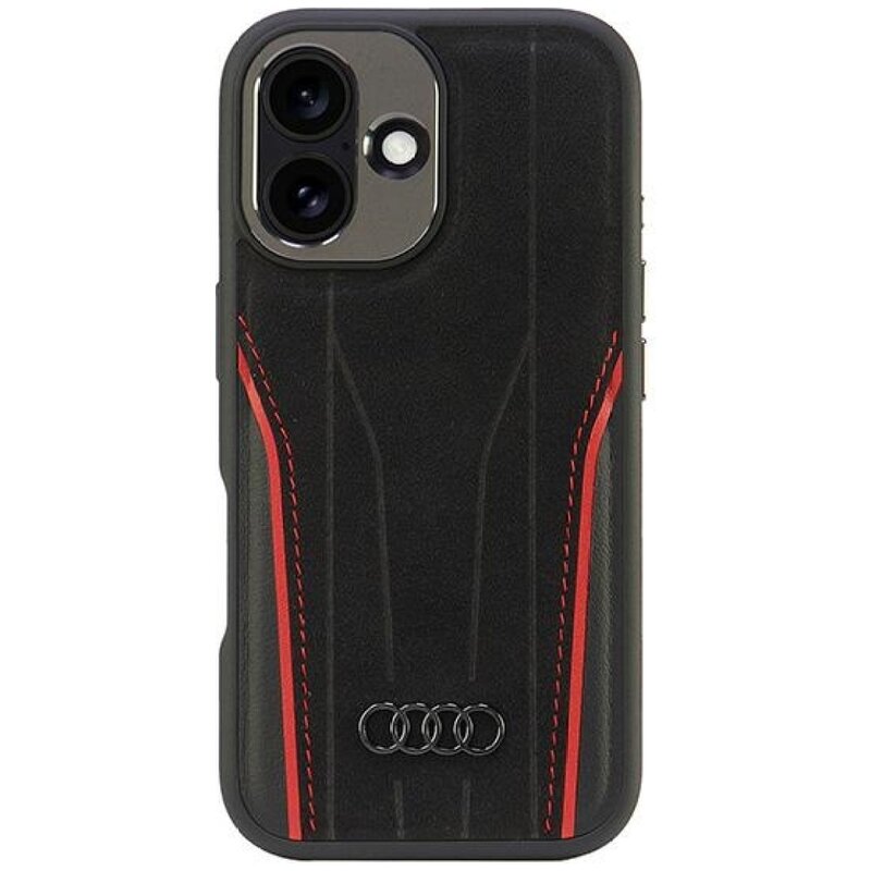 Etui AUDI Genuine Leather MagSafe do Apple iPhone 16 Czarno-czerwony