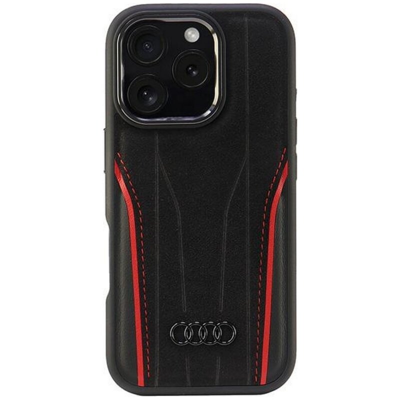 Etui AUDI Genuine Leather MagSafe do Apple iPhone 16 Pro Czarno-czerwony
