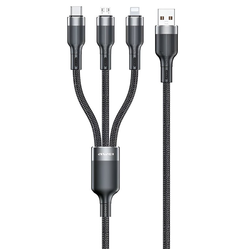 Kabel USB - USB-C/Lightning/Micro USB AWEI CL-975 100W 1.2 m Czarny