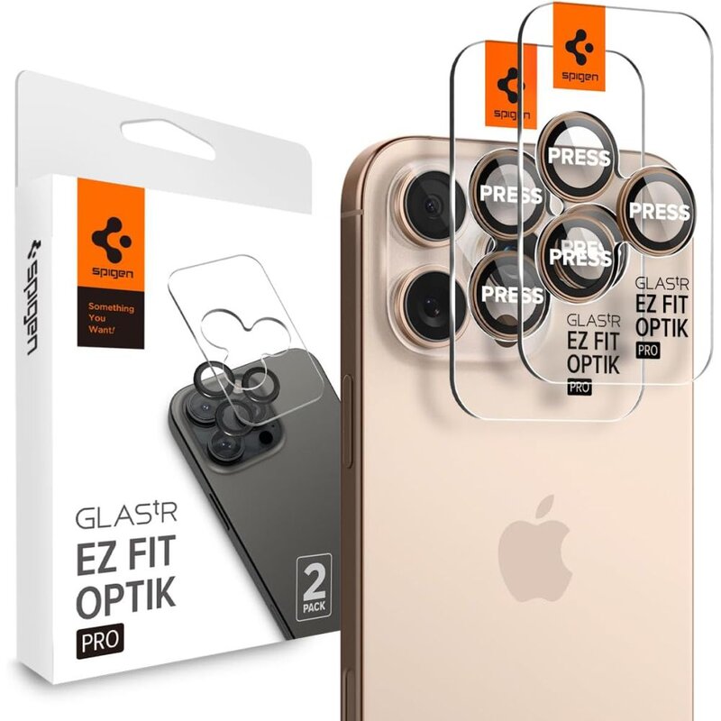 Nakładka na obiektyw SPIGEN Optik Pro Glas.Tr ”Ez Fit” do Apple iPhone 16 Pro/16 Pro Max/17 Pro/17 Pro Max Tytan Pustynny