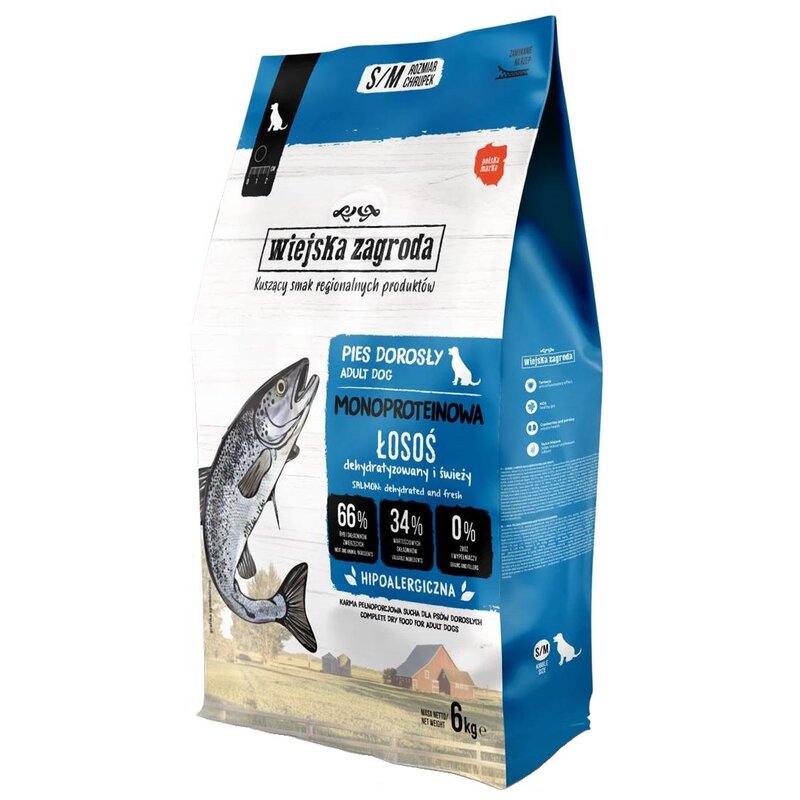 WIEJSKA ZAGRODA Mono Łosoś - sucha karma dla psa - 6kg