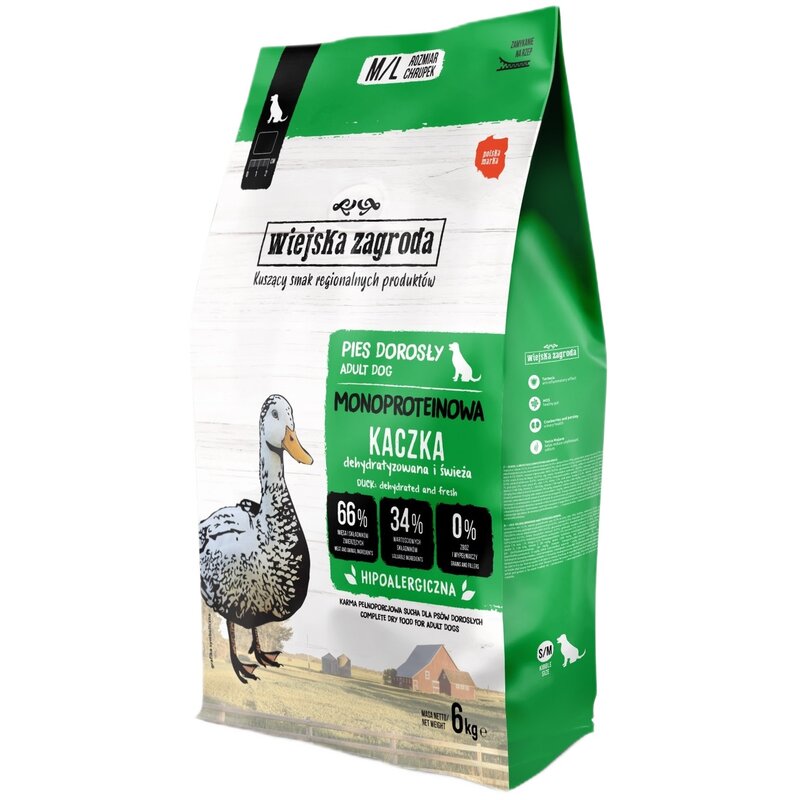 WIEJSKA ZAGRODA Monoproteinowa Kaczka - sucha karma dla psa - 6kg