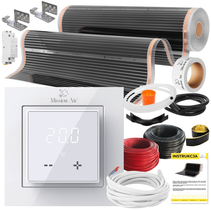 Folia grzewcza na podczerwień MISSION AIR 160 W/m² Black Silver 8 m² (8 m x 100 cm) + regulator Aries LCD Biały