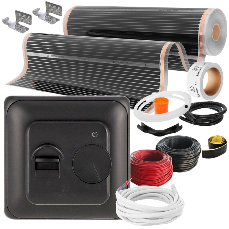 Folia grzewcza na podczerwień MISSION AIR 160 W/m² Black Silver PTC 22 m² (22 m x 100 cm) + Regulator Aries Czarny