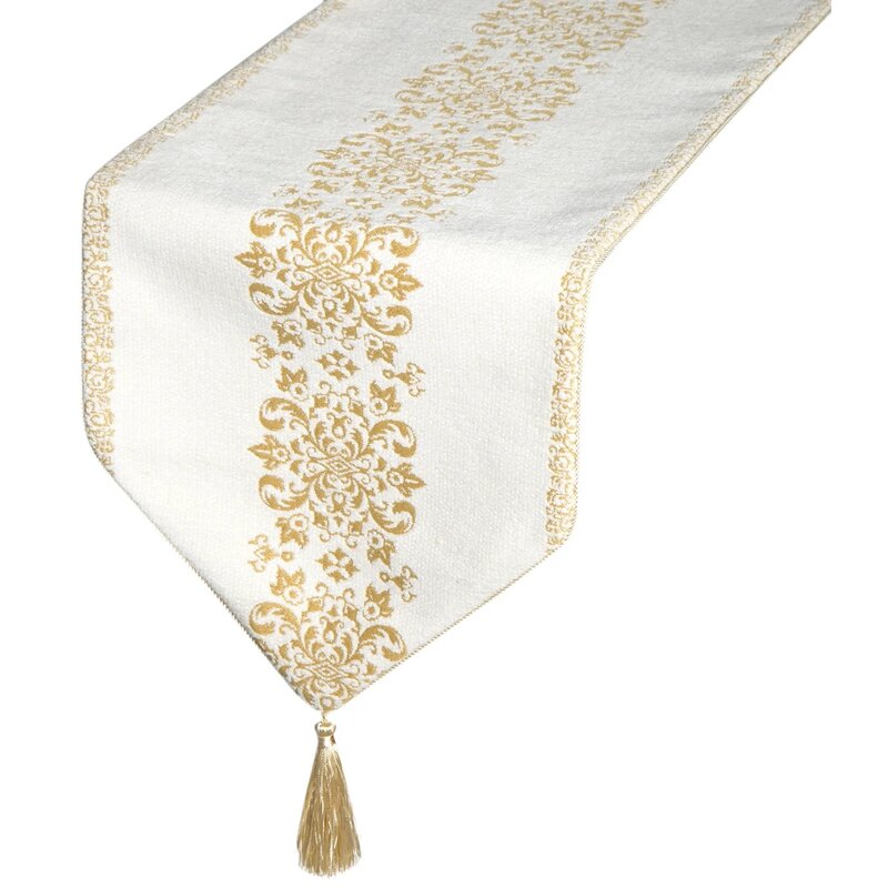 Bieżnik EUROFIRANY Majorka 30 x 120 cm Biało-złoty