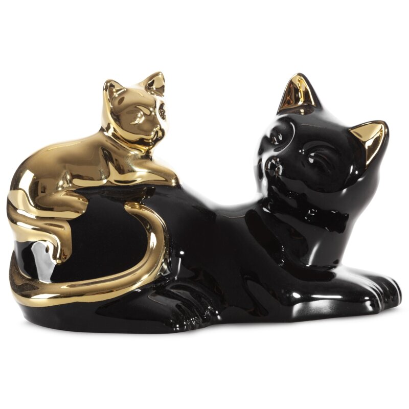 Figurka dekoracyjna EUROFIRANY Cat 12 x 11 x 20 cm Czarny