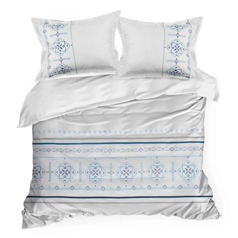 Pościel EUROFIRANY Haft 160 x 200 cm Biało-niebieski