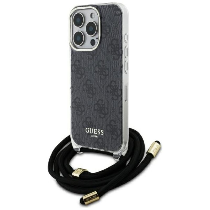 Etui GUESS Crossbody Cord 4G Print do Apple iPhone 16 Pro Czarny