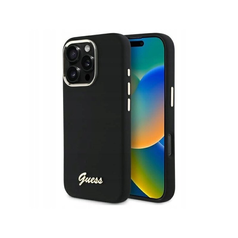 Etui GUESS GUHCP16LSMBSLK HardCase Silicone Script Metal Logo & Frame dio Apple iPhone 16 Pro Czarny