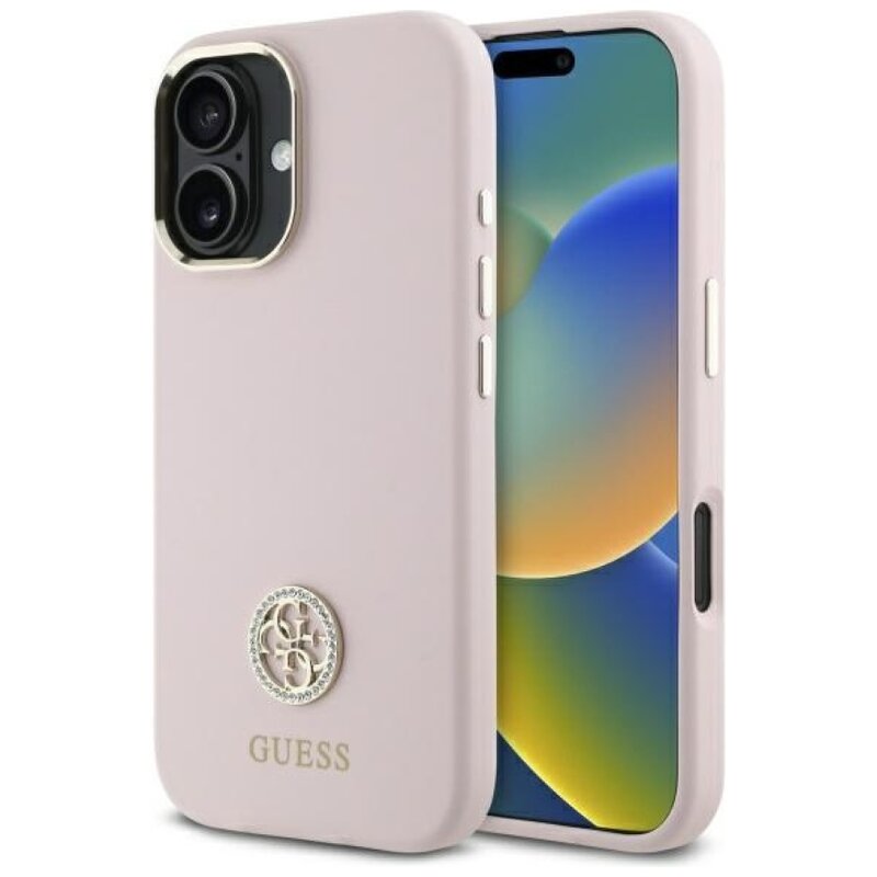 Etui GUESS Silicone Logo Strass 4G do Apple iPhone 16 Jasnoróżowy