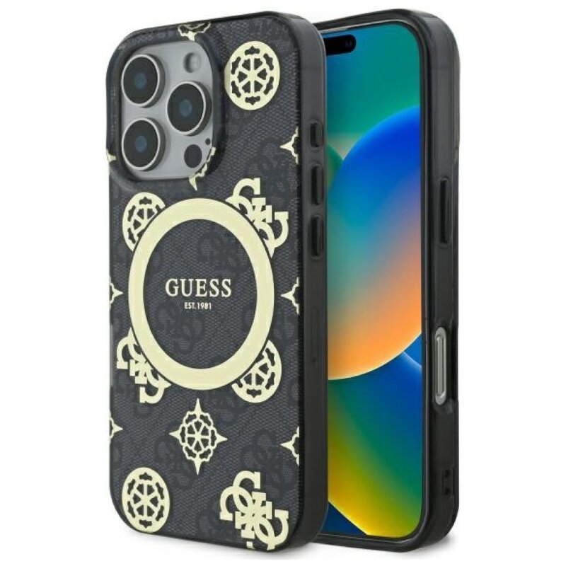 Etui GUESS IML Peony On 4G Background MagSafe do Apple iPhone 16 Pro Max Czarny