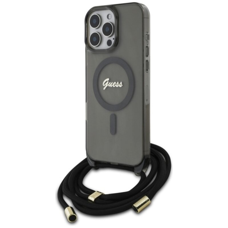 Etui GUESS Crossbody Cord Script MagSafe do Apple iPhone 16 Pro Max Czarny
