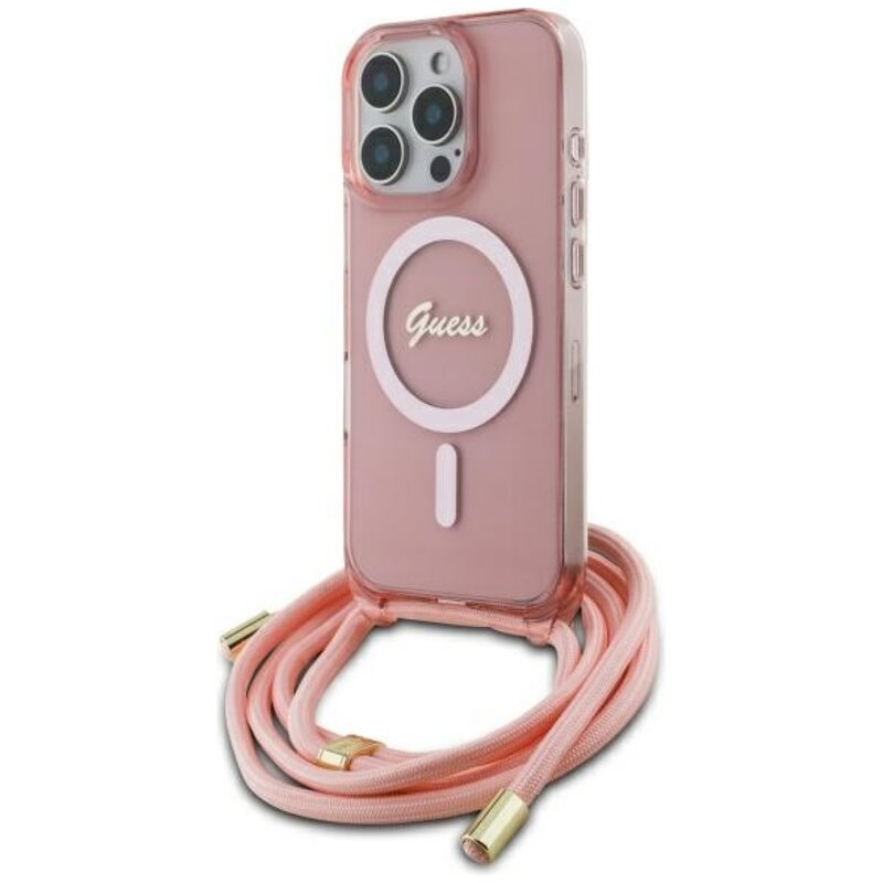 Etui GUESS Crossbody Cord Script MagSafe do Apple iPhone 16 Pro Max Różowy