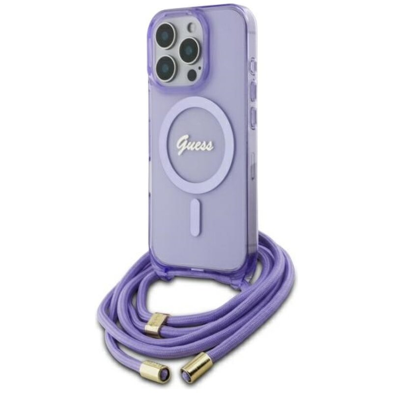 Etui GUESS Crossbody Cord Script MagSafe do Apple iPhone 16 Pro Max Fioletowy
