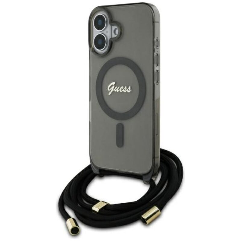 Etui GUESS Crossbody Cord Script MagSafe do Apple iPhone 16 Czarny