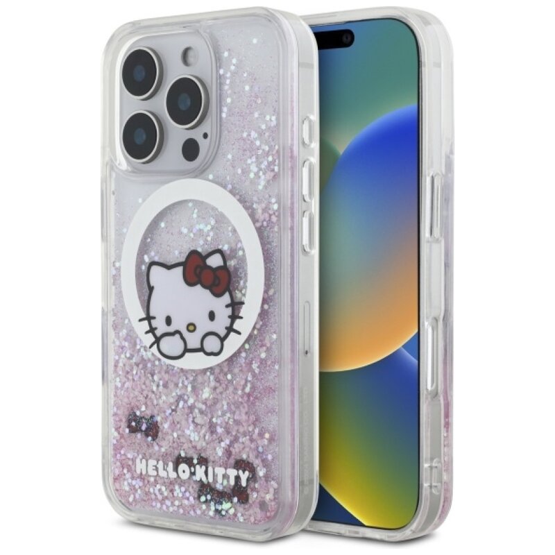 Etui HELLO KITTY Liquid Glitter Sweet Kitty Bows MagSafe do Apple iPhone 16 Pro Max Biały