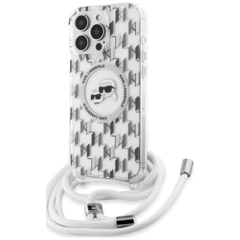 Etui KARL LAGERFELD IML Crossbody Monogram Karl & Choupette Head MagSafe do Apple iPhone 16 Pro Przezroczysty