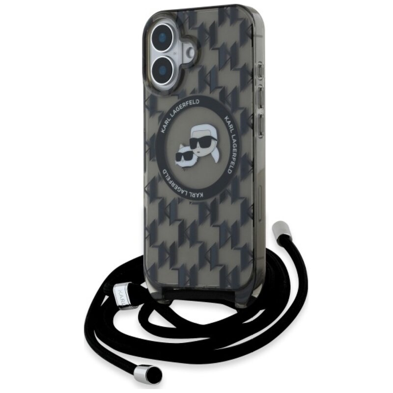Etui KARL LAGERFELD IML Crossbody Monogram Karl & Choupette Head MagSafe do Apple iPhone 16 Czarny