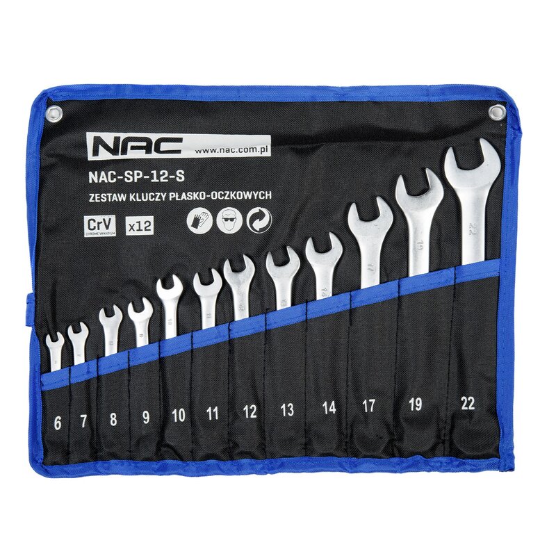 Zestaw kluczy płasko-oczkowych NAC SP-12-S