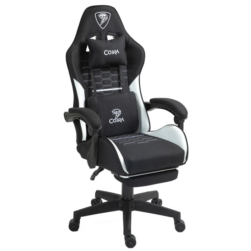 Fotel gamingowy COBRA Player 5.0 CRF52 Czarno-biały + podnóżek
