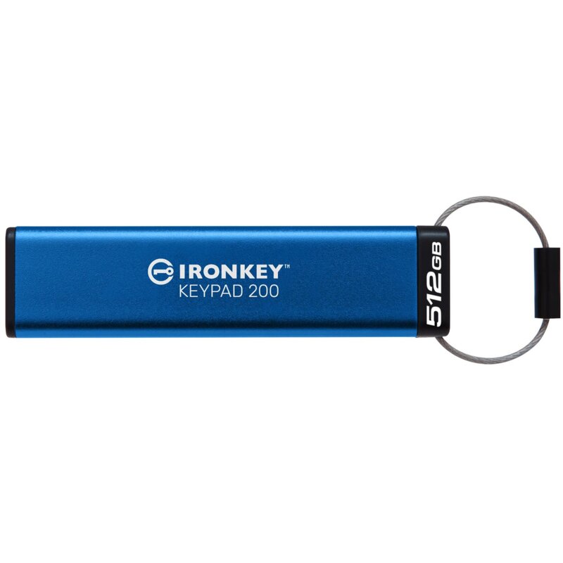 Pendrive KINGSTON IronKey Keypad 200 512GB, USB 3.2 Gen. 1 (USB 3.0), Odczyt 280 Mb/s, Zapis 200 Mb/s Niebieski