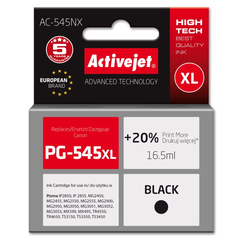 Activejet AC-545NX Tusz do drukarki Canon, Zamiennik Canon PG-545XL; Supreme; 16,5ml; czarny.