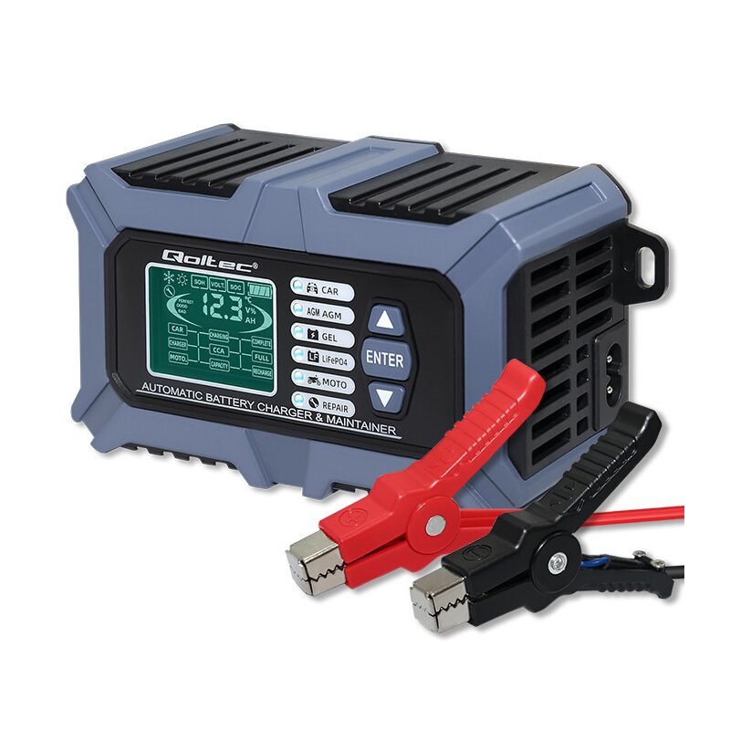Qoltec 52488 Inteligentna mikroprocesorowa z testerem baterii i funkcją naprawy 12V / 6A Prostownik do akumulatora AGM