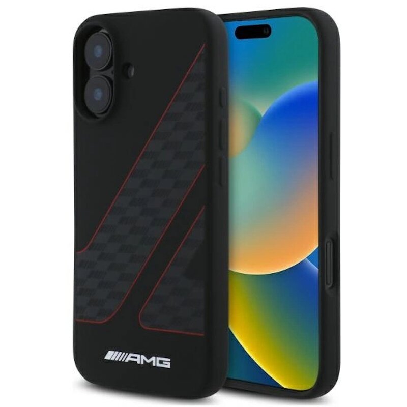 Etui AMG Checkered Flag Pattern MagSafe do Apple iPhone 16 Czarny