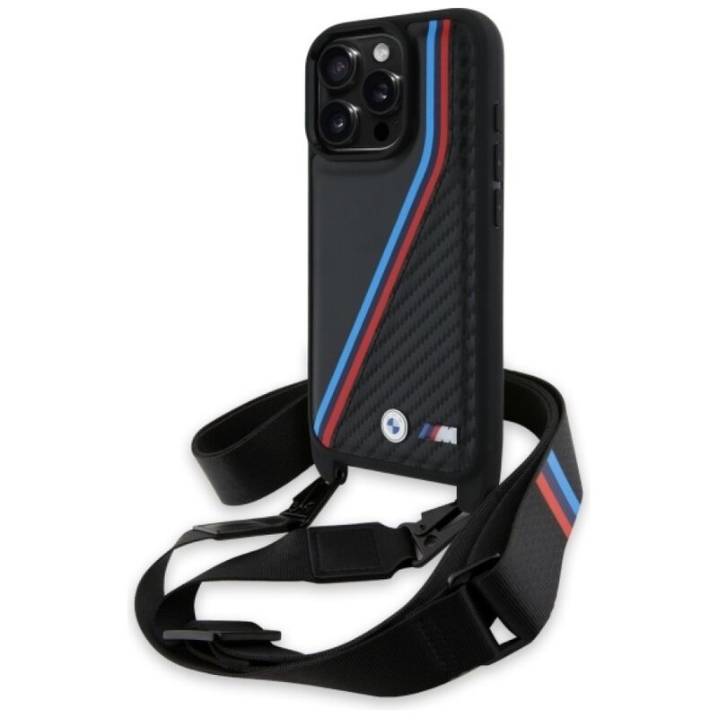 BMW M Edition Carbon Tricolor Lines & Strap do iPhone 16 Pro Max Czarny