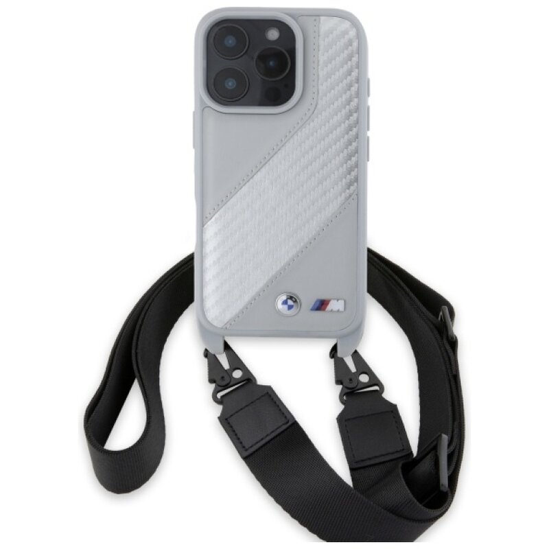 Etui BMW M Edition Carbon Stripe & Strap do Apple iPhone 16 Pro Szary