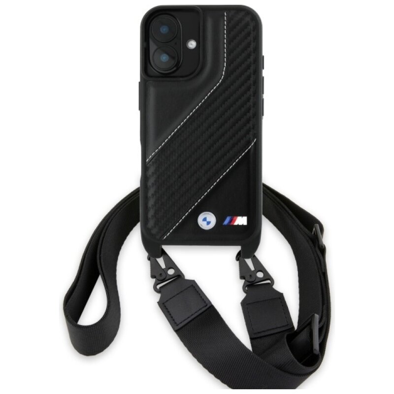 Etui BMW M Edition Carbon Stripe & Strap do Apple iPhone 16 Plus Czarny
