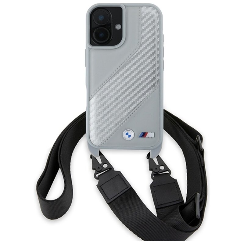 Etui BMW M Edition Carbon Stripe & Strap do Apple iPhone 16 Szary