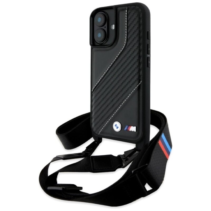 Etui BMW HardCase M Edition Carbon Stripe & Strap do Apple iPhone 16 Czarny