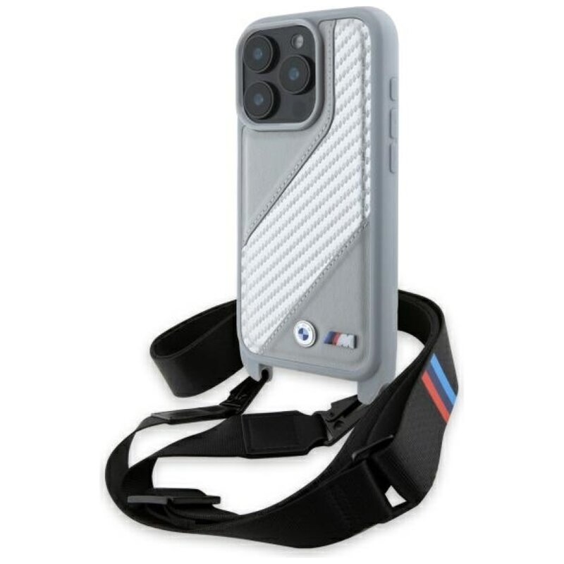 Etui BMW HardCase M Edition Carbon Stripe & Strap do Apple iPhone 16 Pro Max Szary