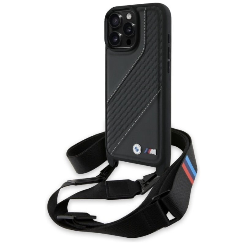 Etui BMW HardCase M Edition Carbon Stripe & Strap do Apple iPhone 16 Pro Max Czarny