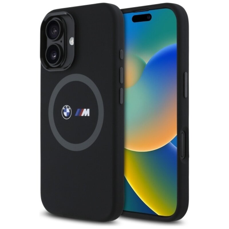 BMW M Silicone Printed Ring MagSafe do  iPhone 16 Czarny