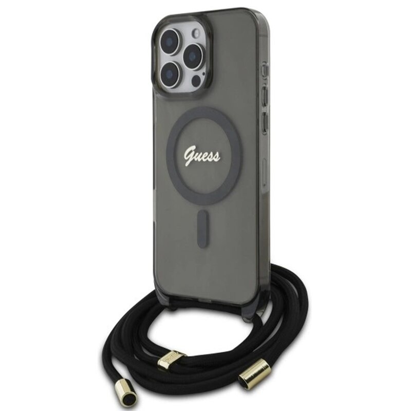 Etui GUESS Crossbody Cord Script MagSafe do Apple iPhone 16 Pro Czarny