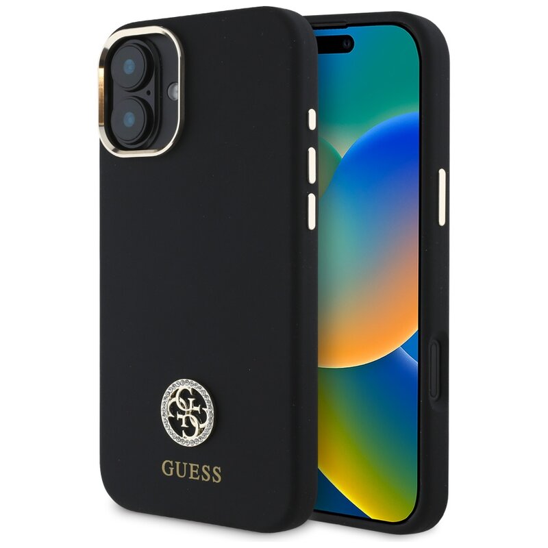 Guess Silicone Logo Strass 4G do iPhone 16 Czarny