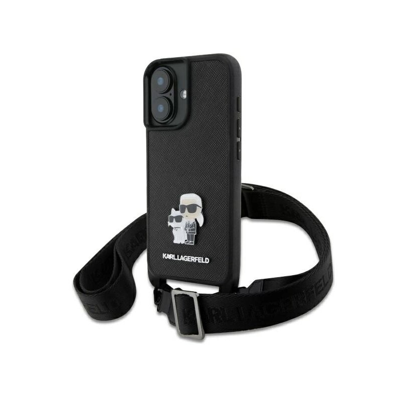 Etui KARL LAGERFELD Saffiano Karl&Choupette Metal Pin CBDY Strap do Apple iPhone 16 Czarny