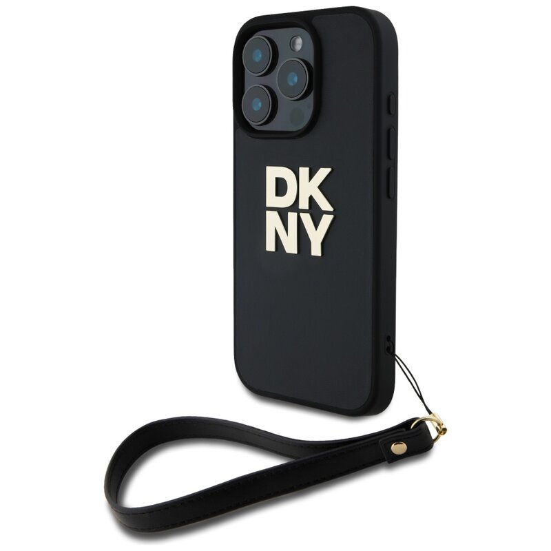 Etui DKNY Wrist Strap Stock Logo do Apple iPhone 16 Pro Czarny