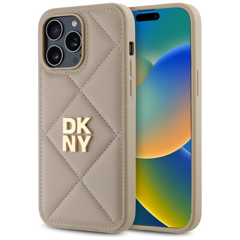 Etui DKNY Quilted Stack Logo do Apple iPhone 14 Pro Max Beżowy