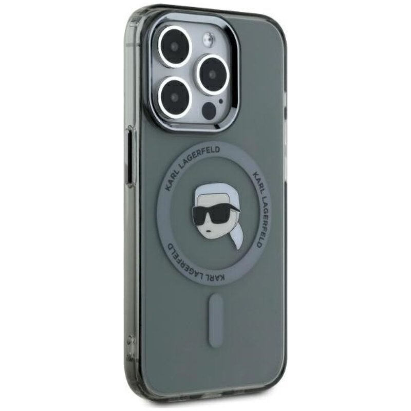 Etui KARL LAGERFELD IML Metal Karl Head MagSafe do Apple iPhone 15 Pro Przezroczysto-czarny