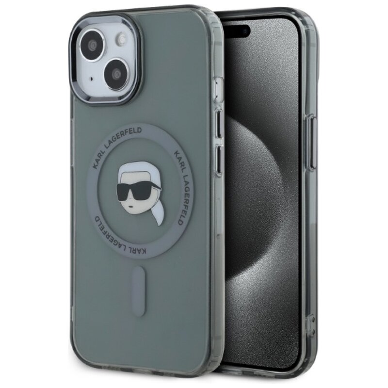 Etui KARL LAGERFELD IML Metal Karl Head MagSafe do Apple iPhone 15 Przezroczysto-czarny